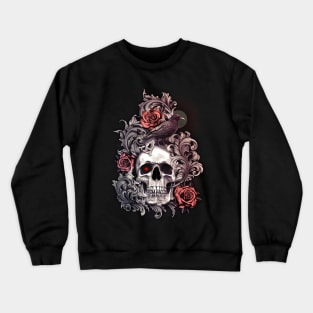 Skull Crow with Roses and Filigree Crewneck Sweatshirt